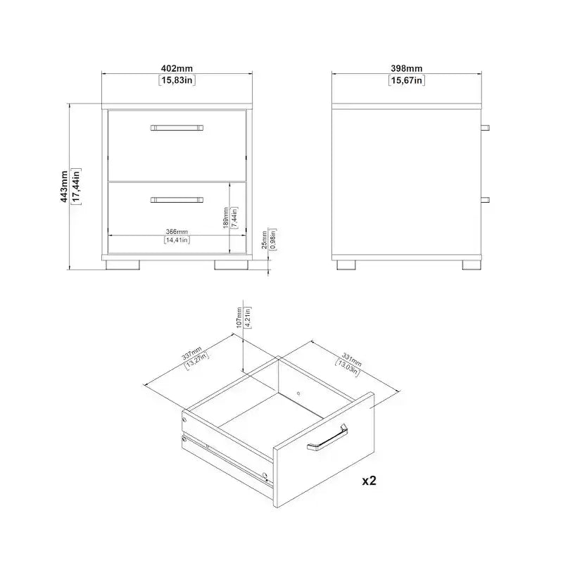 Tvilum, Sofia 2 Drawer Nightstand, Jackson Hickory