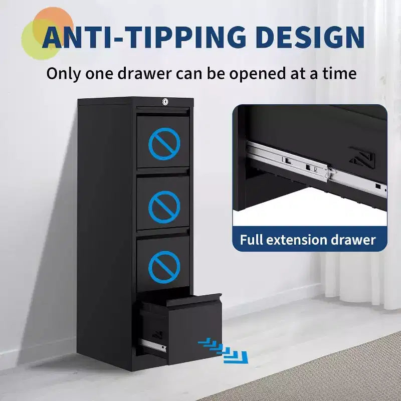 4-Drawer Lockable File Cabinet, Heavy Duty Metal, Vertical Storage for Letter/Legal/A4/F4, Secure Office Organizer for Home Office