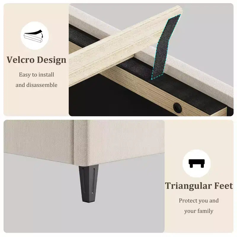 Modern Upholstered Platform Bed Frame with Adjustable Headboard  Heavy Duty Wood Slats  Sturdy Support  Noise-Free  No Box Spring Needed(Beige)