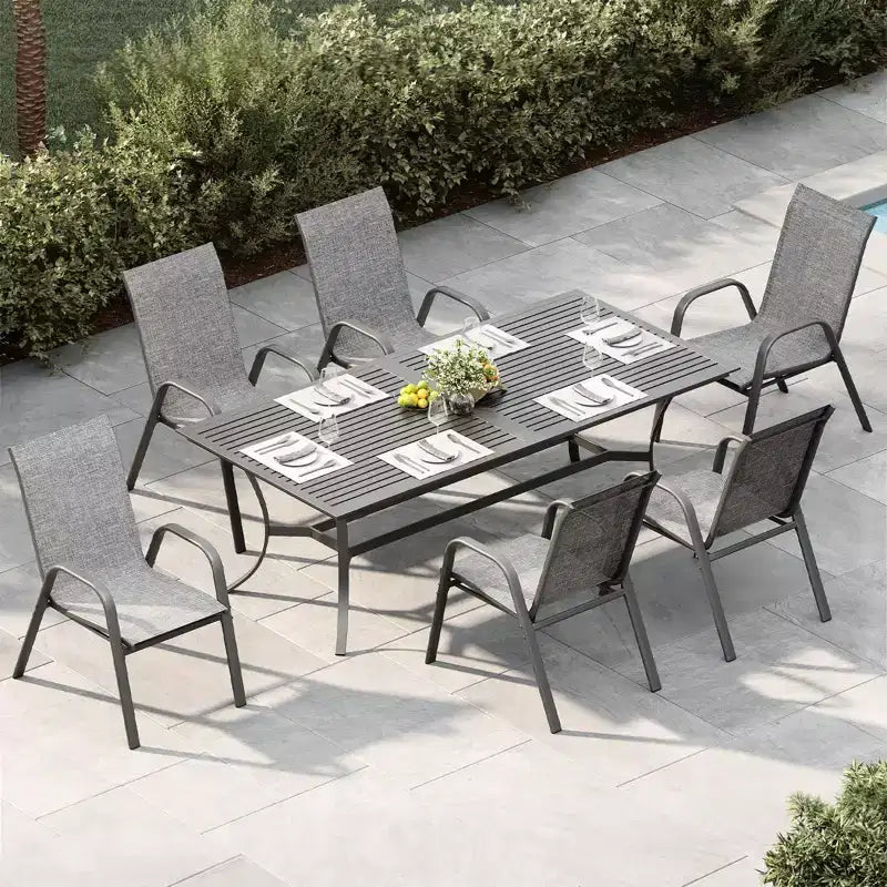 Set of 6 Stackable Patio Dining Chairs  All-Weather High Back with Armrests, Lightweight Textilene, 140kg Capacity  Ideal for Garden, Backyard
