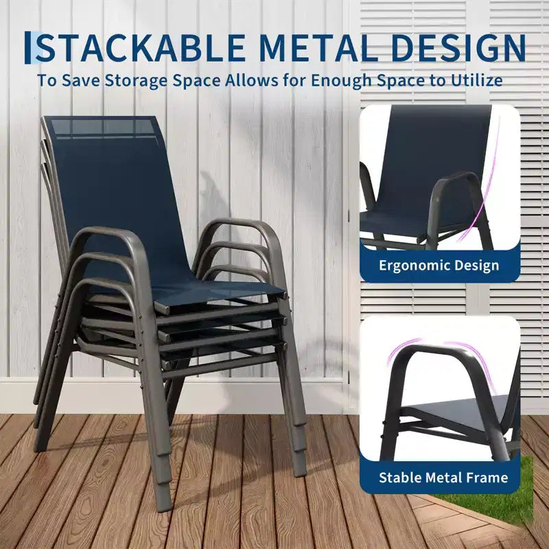 Set of 6 Stackable Patio Dining Chairs  All-Weather High Back with Armrests, Lightweight Textilene, 140kg Capacity  Ideal for Garden, Backyard