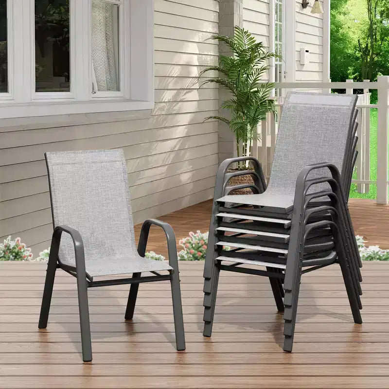 Set of 6 Stackable Patio Dining Chairs  All-Weather High Back with Armrests, Lightweight Textilene, 140kg Capacity  Ideal for Garden, Backyard