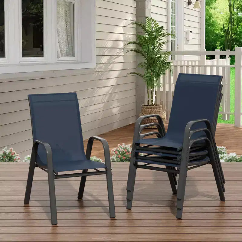 Set of 6 Stackable Patio Dining Chairs  All-Weather High Back with Armrests, Lightweight Textilene, 140kg Capacity  Ideal for Garden, Backyard