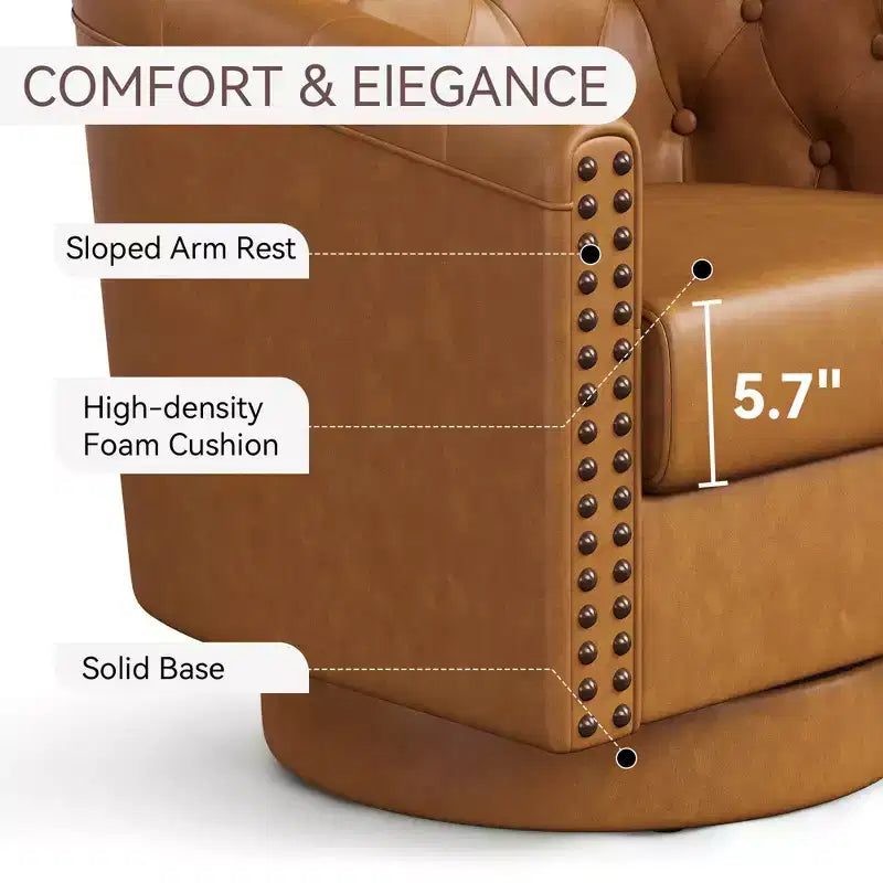 Dyonery Swivel Barrel Accent Chair,Modern Nailhead Armchair, 360 Modern Comfy Reading Chair for Living Room & Bedroom
