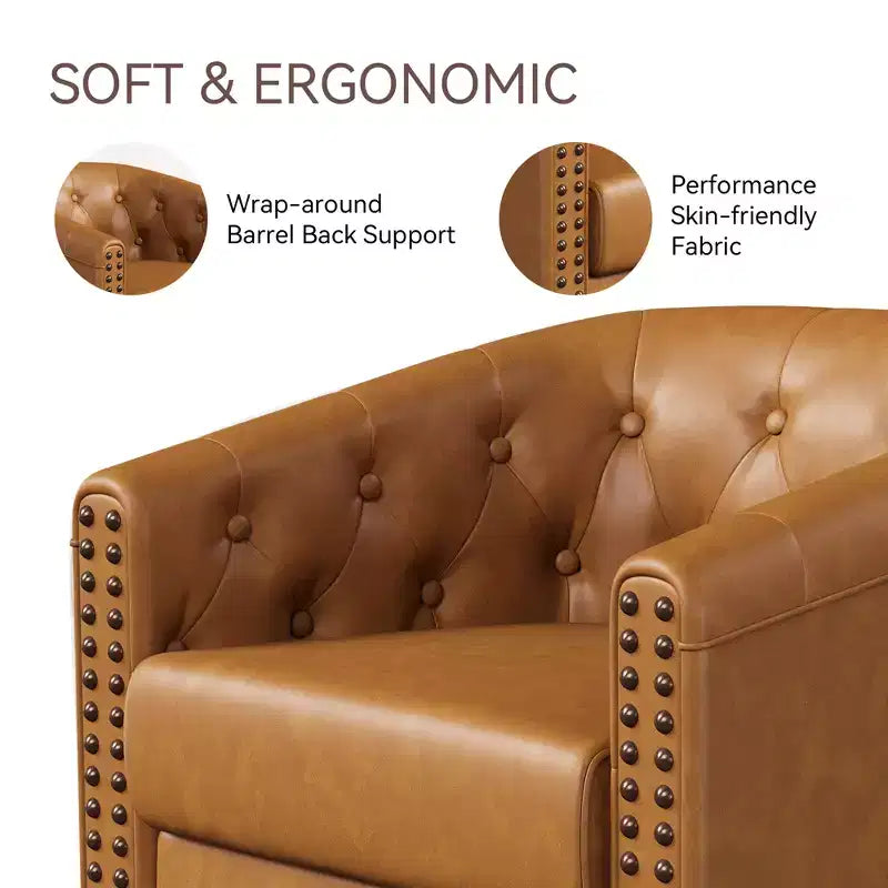 Dyonery Swivel Barrel Accent Chair,Modern Nailhead Armchair, 360 Modern Comfy Reading Chair for Living Room & Bedroom