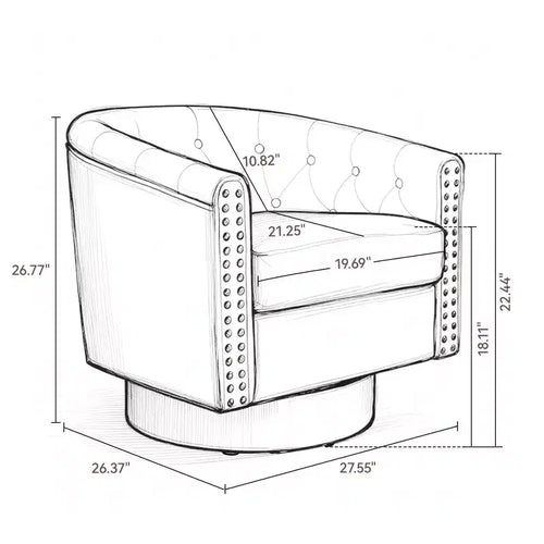 Poltrona a botte girevole a 360° con borchie – Similpelle