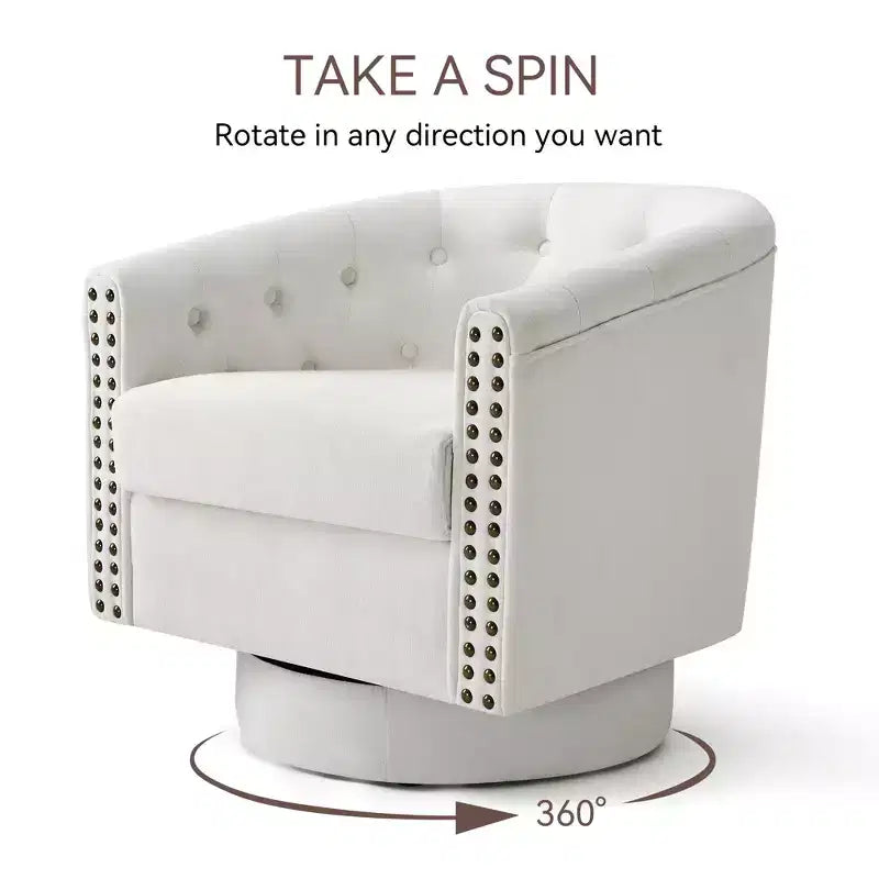 Dyonery Swivel Barrel Accent Chair,Modern Nailhead Armchair, 360 Modern Comfy Reading Chair for Living Room & Bedroom