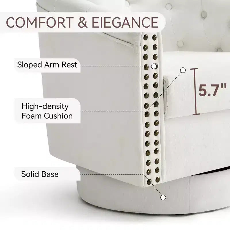 Dyonery Swivel Barrel Accent Chair,Modern Nailhead Armchair, 360 Modern Comfy Reading Chair for Living Room & Bedroom