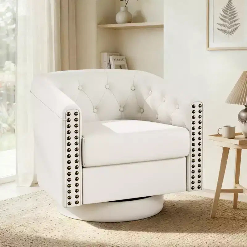 Dyonery Swivel Barrel Accent Chair,Modern Nailhead Armchair, 360 Modern Comfy Reading Chair for Living Room & Bedroom