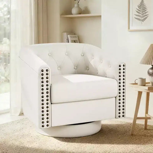 Dyonery Swivel Barrel Accent Chair,Modern Nailhead Armchair, 360 Modern Comfy Reading Chair for Living Room & Bedroom