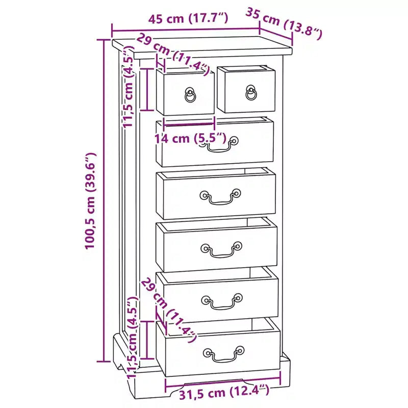 vidaXL Chest of Drawers with Drawer Brown 17.72 x 13.78 x 39.57 in